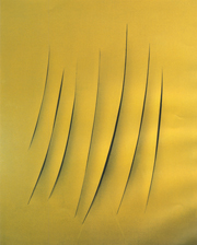 LUCIO FONTANA Concetto spaziale, 1962 Cementite gialla su tela cm 100x81