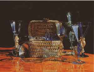 Cesto con bicchieri blu, 1998-1999. Olio su tela cm. 60x80